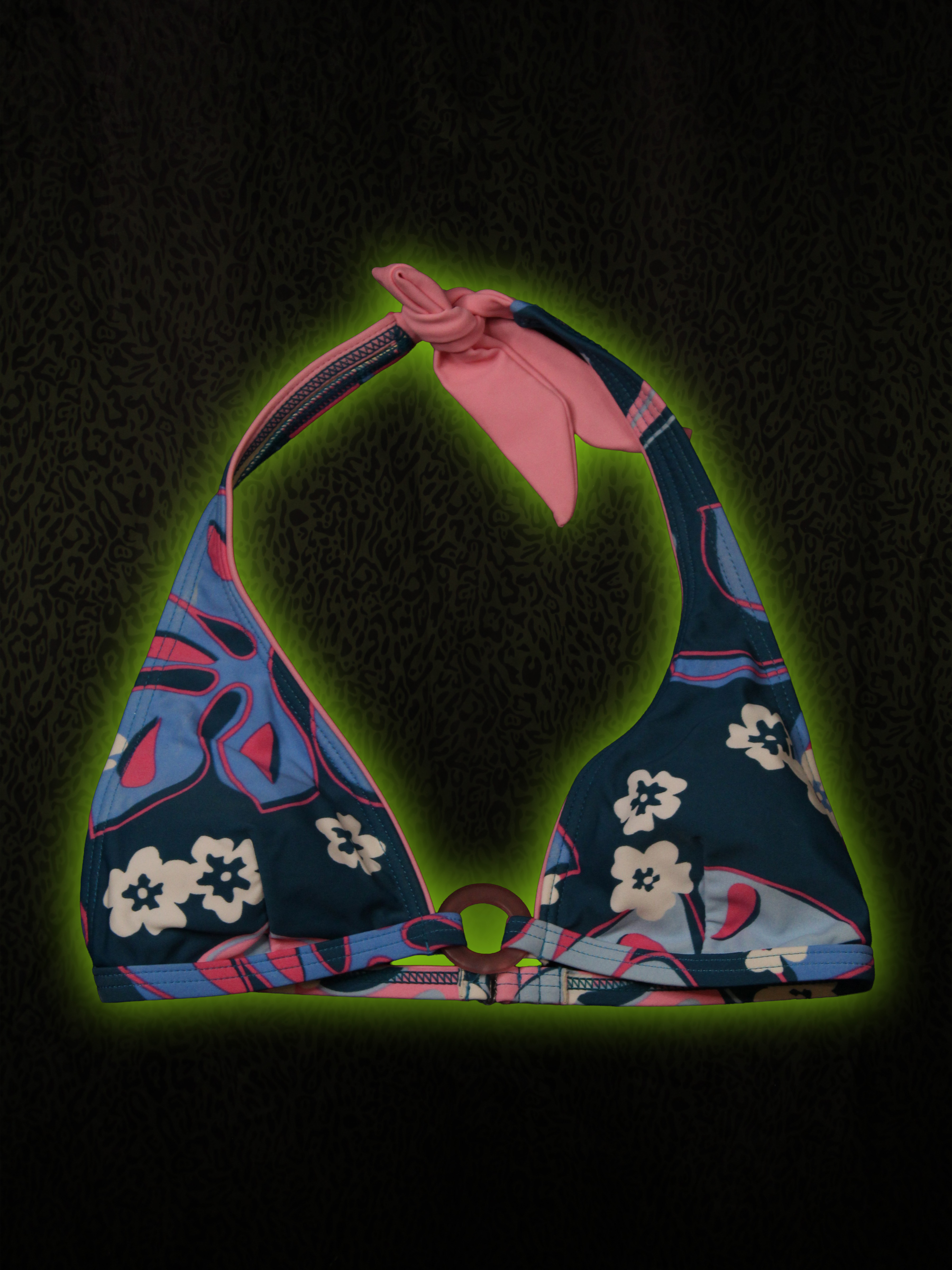 Blue Floral Bikini Top Front